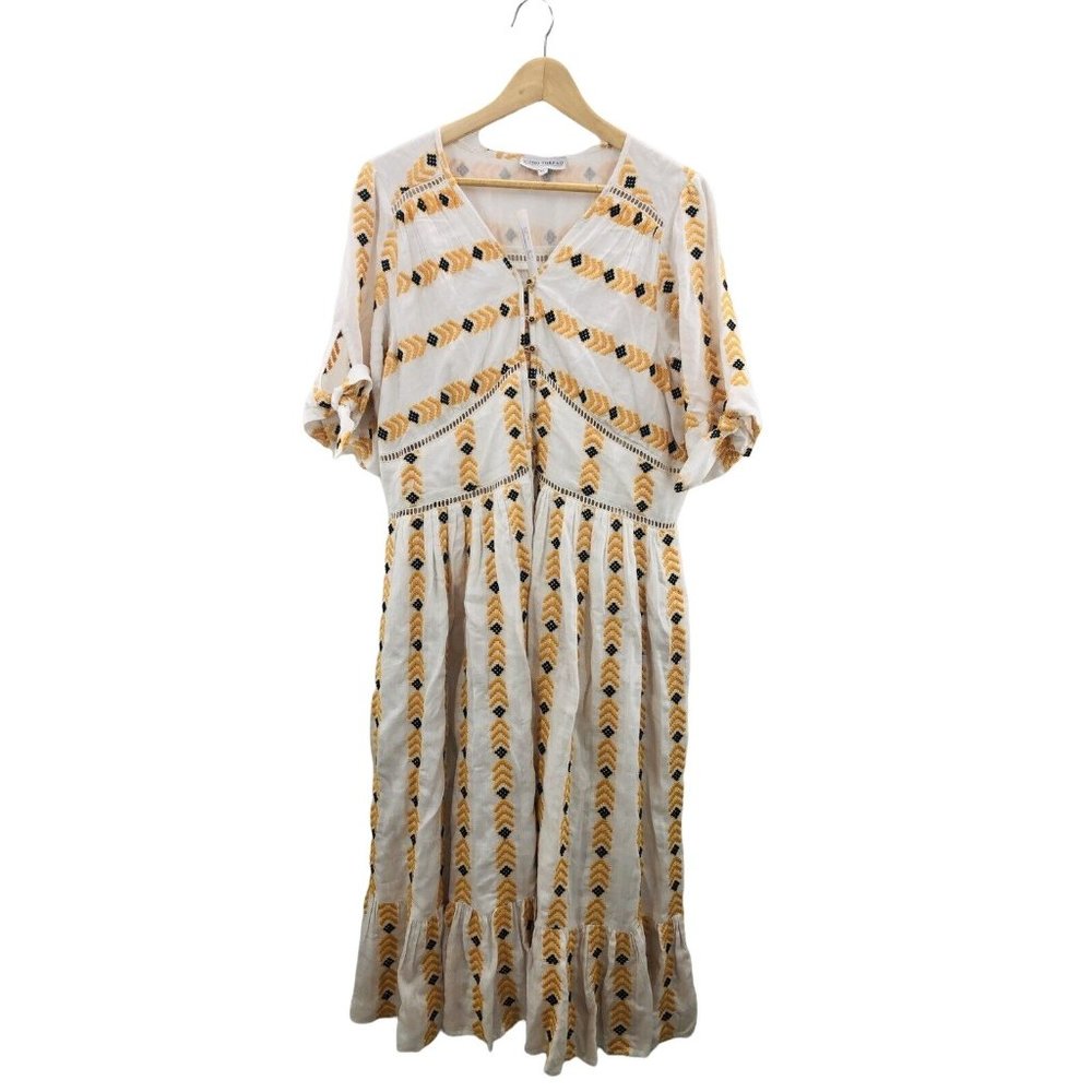 Boho Thread Womens Dress Summer XL White Yellow Black Hippie Feshtival Maxi NWT